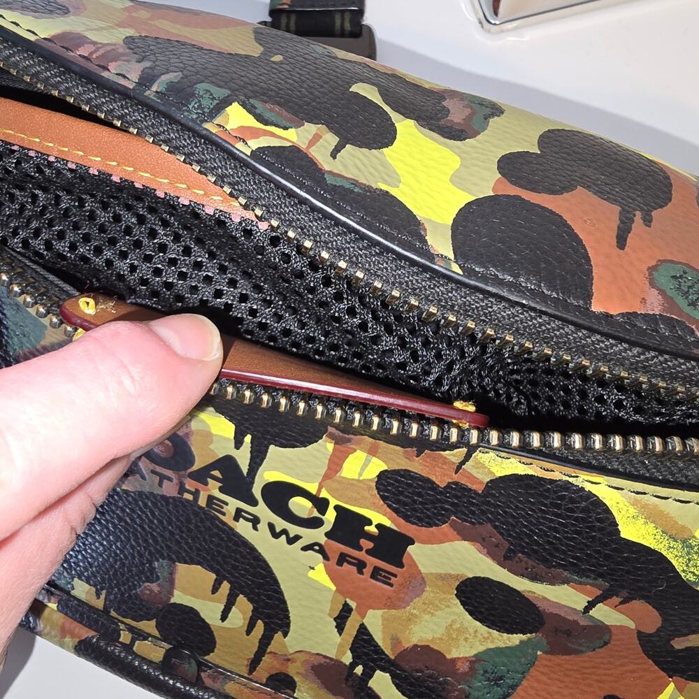 Coach League Belt Bag With Camo Print Leather Adjustable Strap Green Black - Picture 8 of 11
